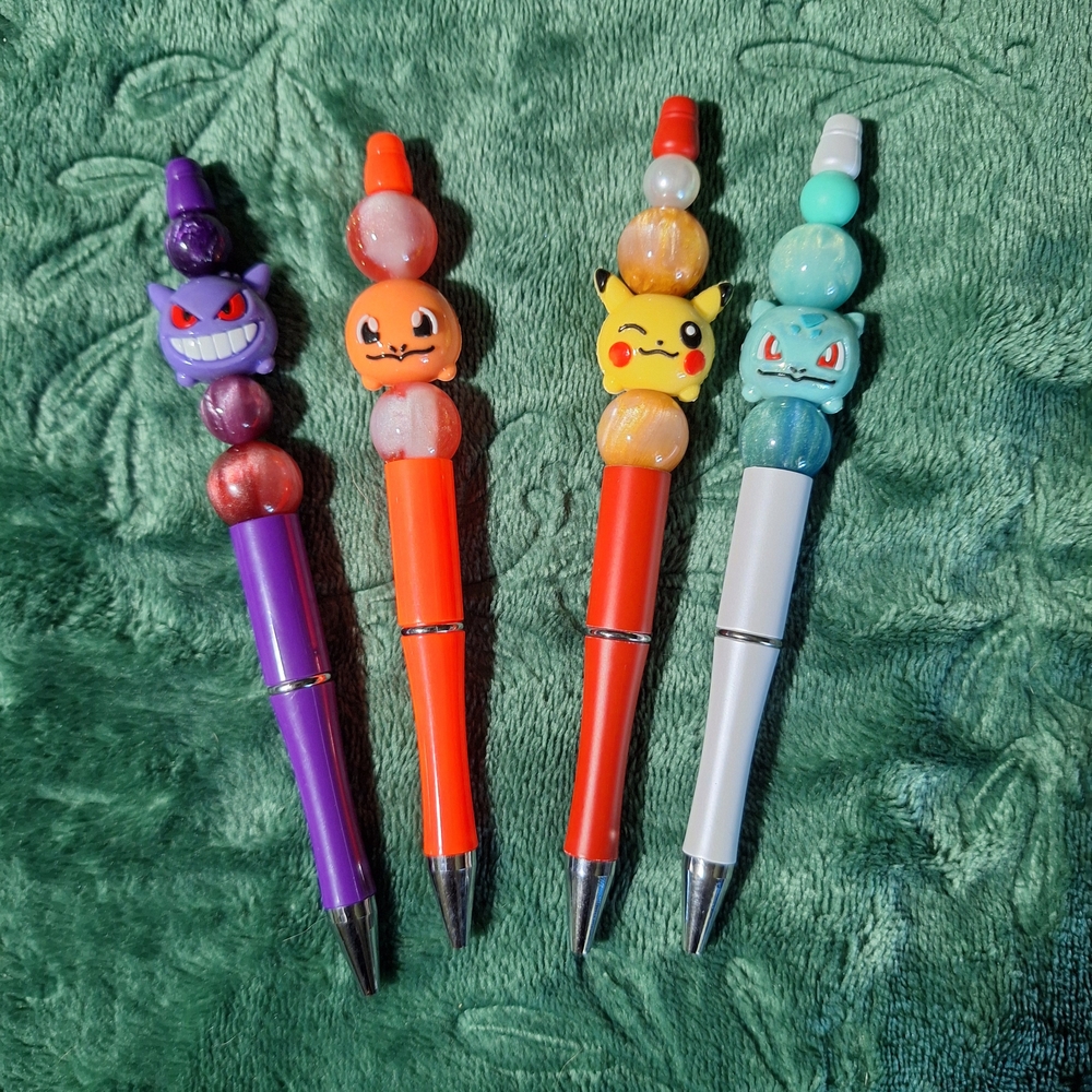 Assorted Character Bead Pens - Purple, Orange, Red, Light Blue